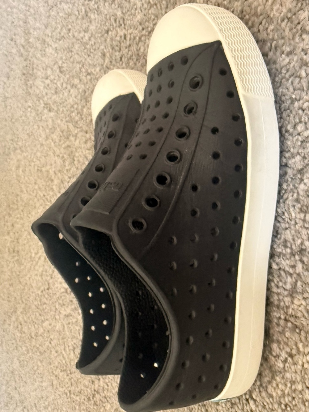 Native Shoes Black Slip-On Perforated Sneakers with White Toe